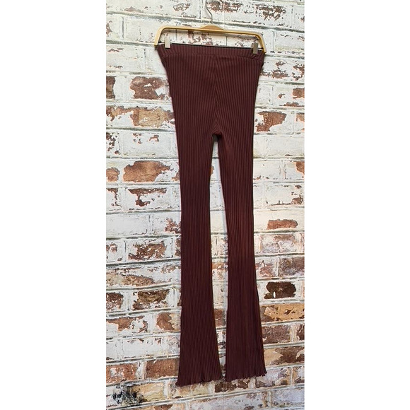 NWOT ZARA Rust Ribbed Cotton Stretch Skinny Flare Scallop Hem Leggings - Picture 8 of 9